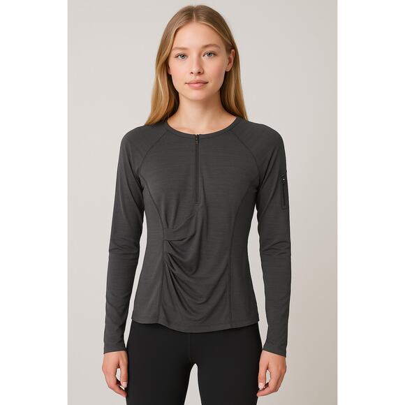 Athleta Pacifica Wrap Front Top Gray XXS Long Sleeve Ruched Yoga Activewear - Picture 1 of 8